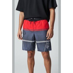 Zero Xposur Mens Board Shorts Red Black Striped Swim Trunks